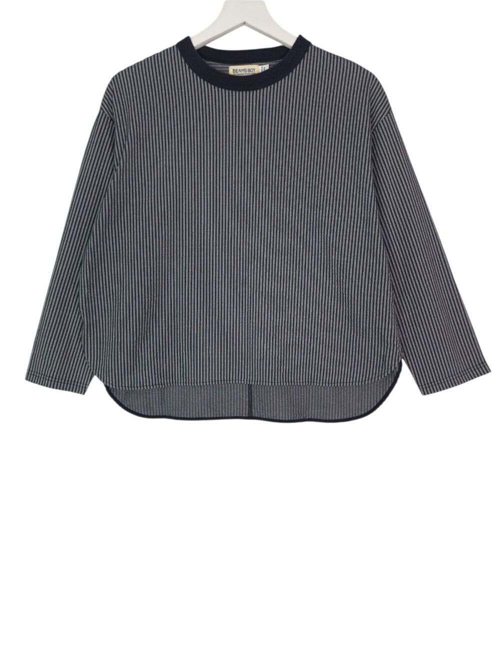 Beams Boy Striped Navy Boxy Long‎ Sleeve Crew Tee Japanese